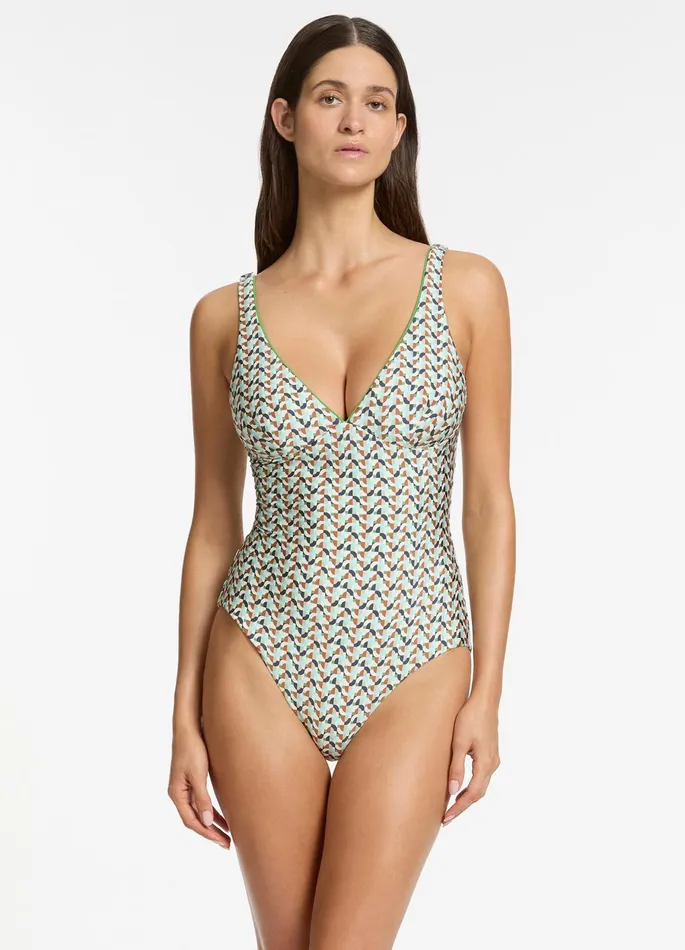 Acacia Plunge Underwire One Piece Multi Women JETS Australia Fuller Cup One Piece