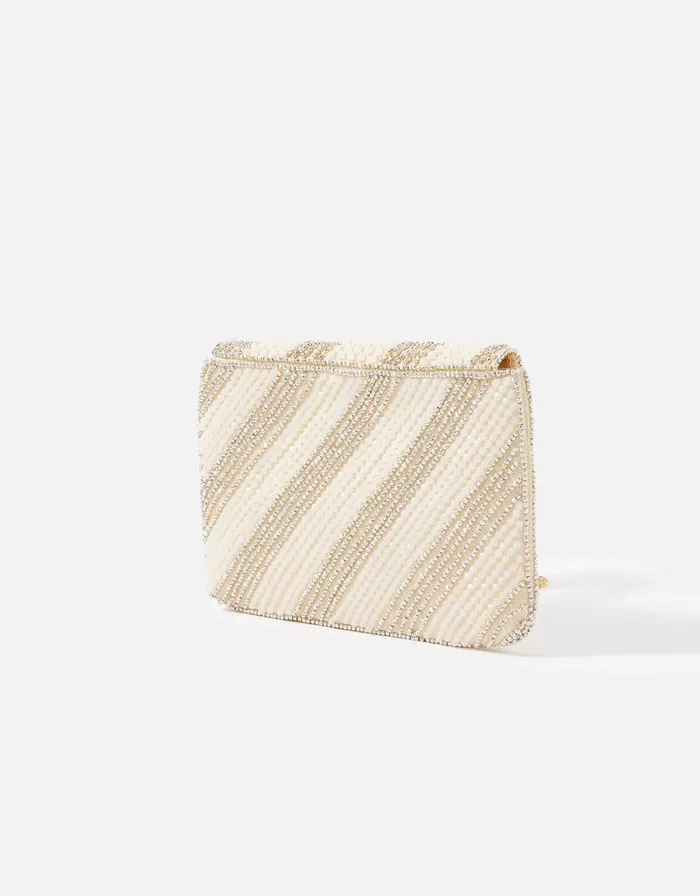 Accessorize Beaded Stripe Clutch Bag Cream Cream Women Clutch Bags