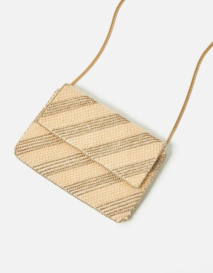 Accessorize Beaded Stripe Clutch Bag Nude Women Clutch Bags