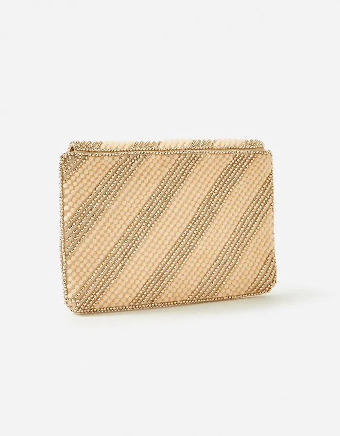 Accessorize Beaded Stripe Clutch Bag Nude Women Clutch Bags