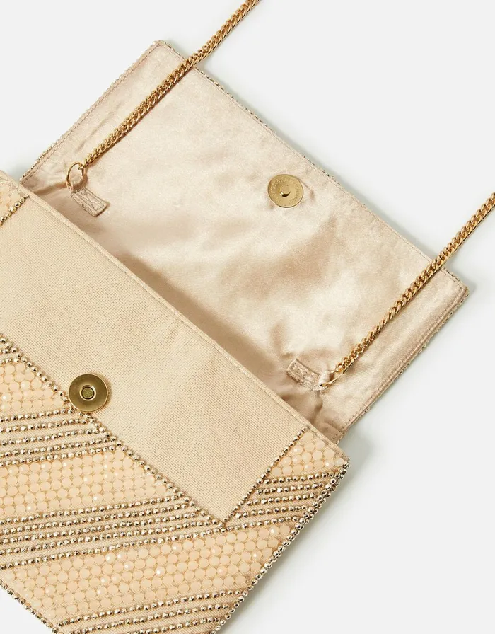 Accessorize Beaded Stripe Clutch Bag Nude Women Clutch Bags