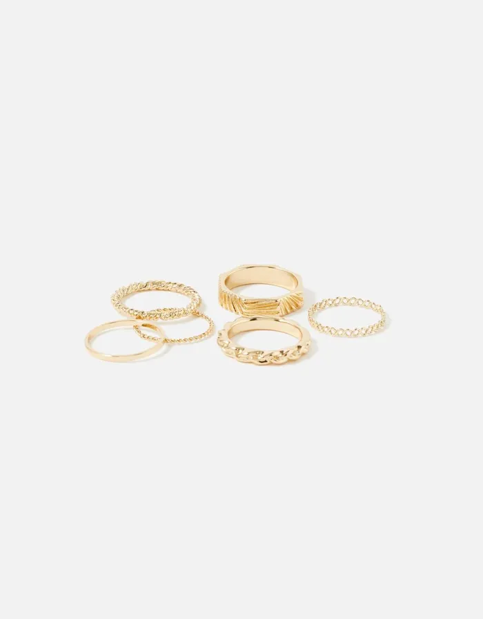 Accessorize Berry Blush Textured Hexagon Ring Set Gold Gold Women Rings