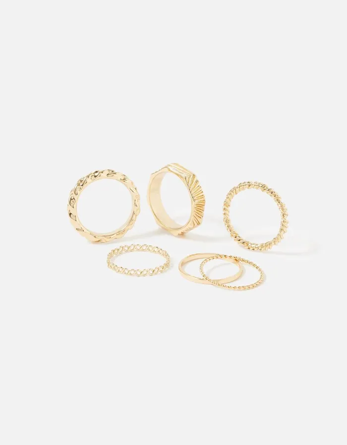 Accessorize Berry Blush Textured Hexagon Ring Set Gold Gold Women Rings