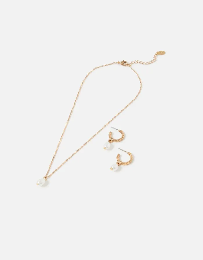 Accessorize Blue Harvest Pearl Earring And Necklace Set Women Necklaces