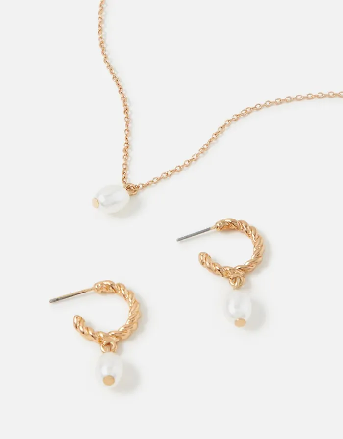 Accessorize Blue Harvest Pearl Earring And Necklace Set Women Necklaces