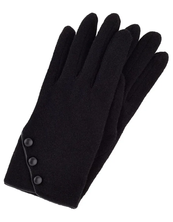 Accessorize Button Cuff Gloves In Wool Blend Black Black Women Gloves