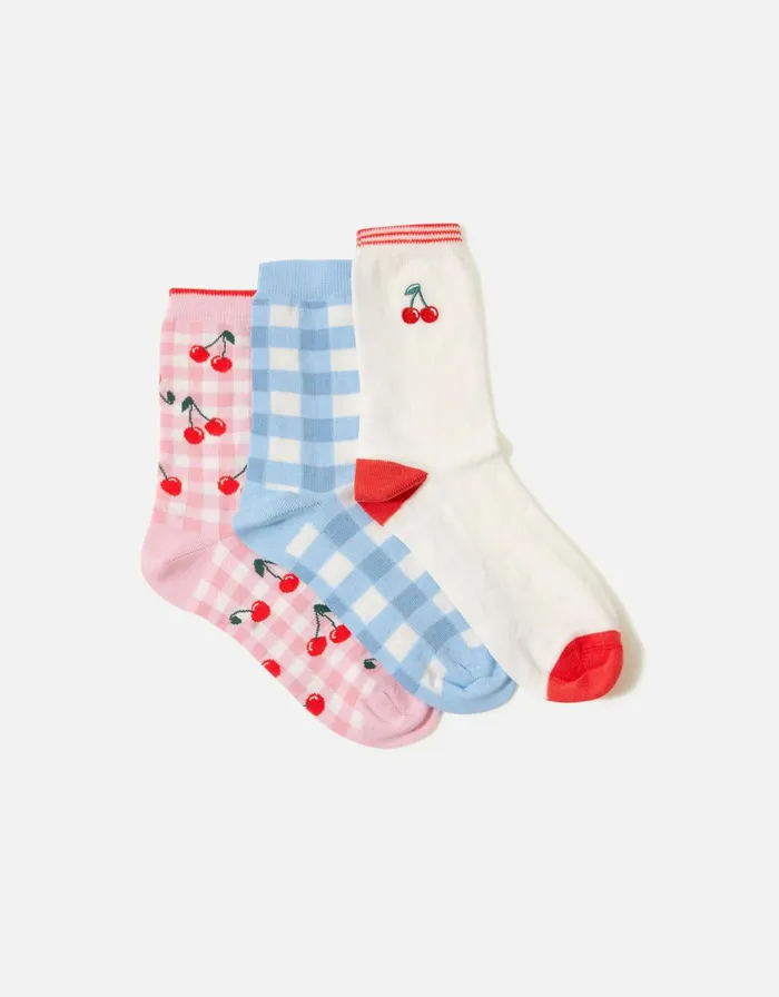 Accessorize Cherry Gingham Sock Set Women Socks and Tights