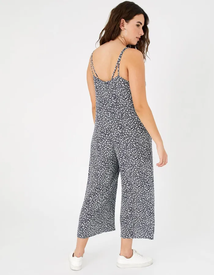 Accessorize Ditsy Print Romper Blue Navy Women Jumpsuits and Playsuits