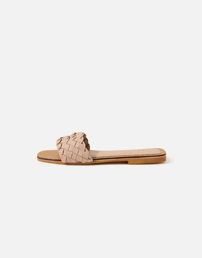Accessorize Double Plaited Leather Sliders Pink Pale Pink Women Sandals and Flip Flops
