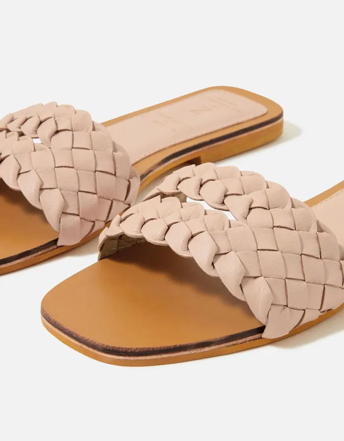 Accessorize Double Plaited Leather Sliders Pink Pale Pink Women Sandals and Flip Flops