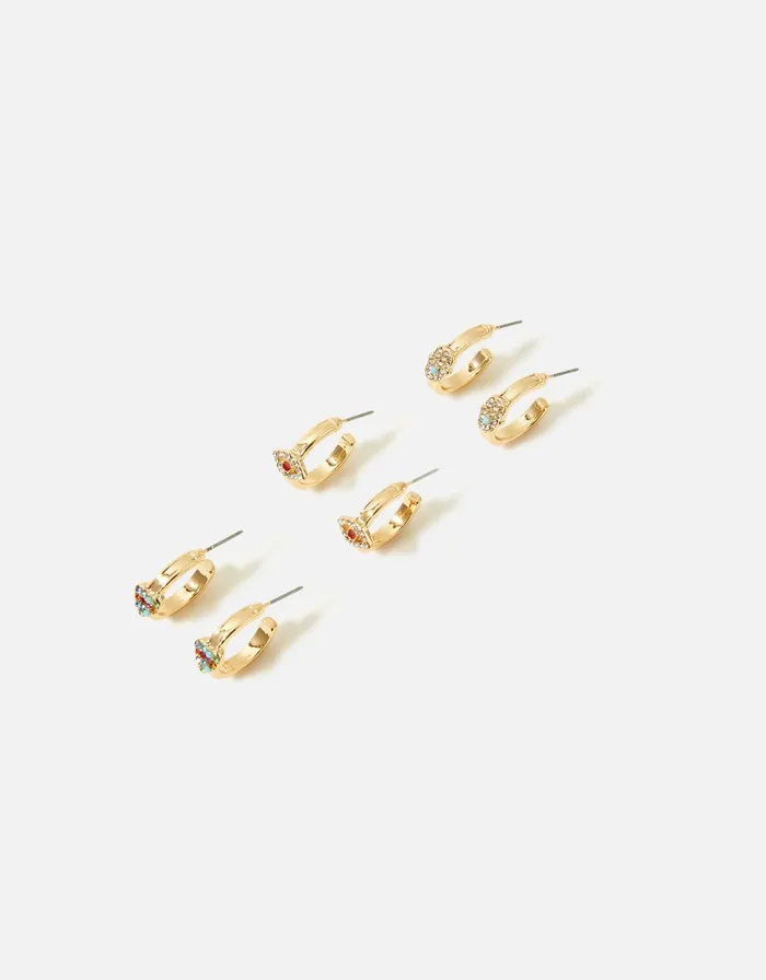 Accessorize Eye Candy Crystal Motif Huggie Hoop Set Women Earrings