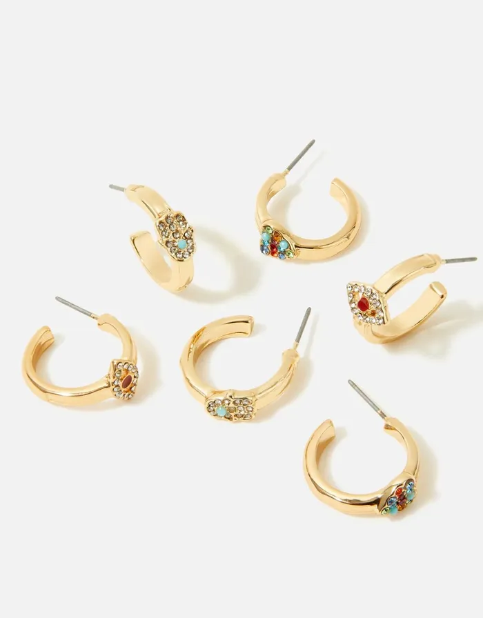 Accessorize Eye Candy Crystal Motif Huggie Hoop Set Women Earrings