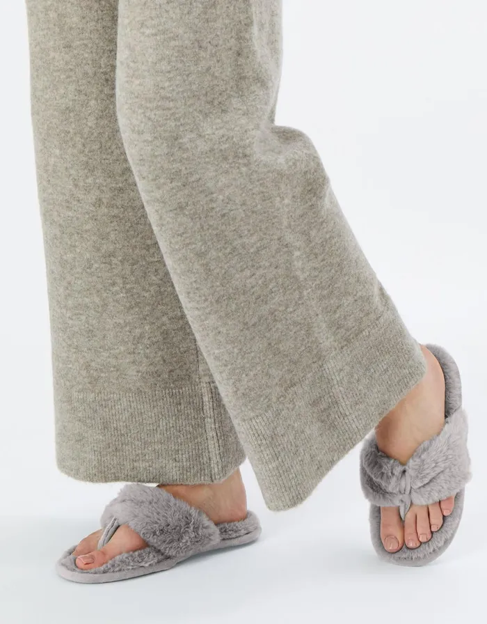 Accessorize Faux Fur Toe Thong Slippers Grey Grey Women Slippers