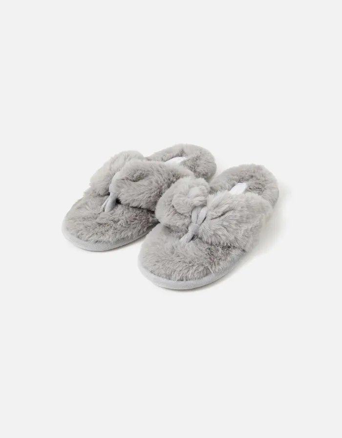 Accessorize Faux Fur Toe Thong Slippers Grey Grey Women Slippers