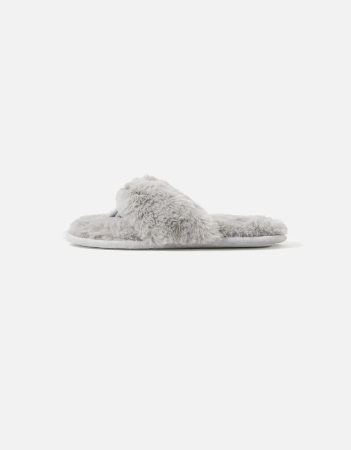 Accessorize Faux Fur Toe Thong Slippers Grey Grey Women Slippers