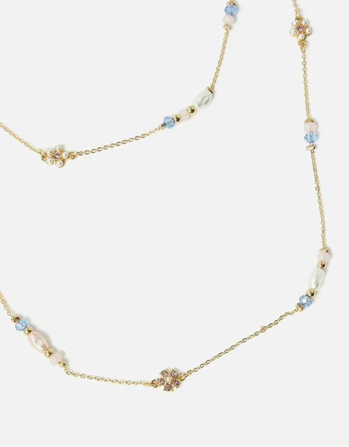 Accessorize Flower Pearl Station Necklace Women Necklaces
