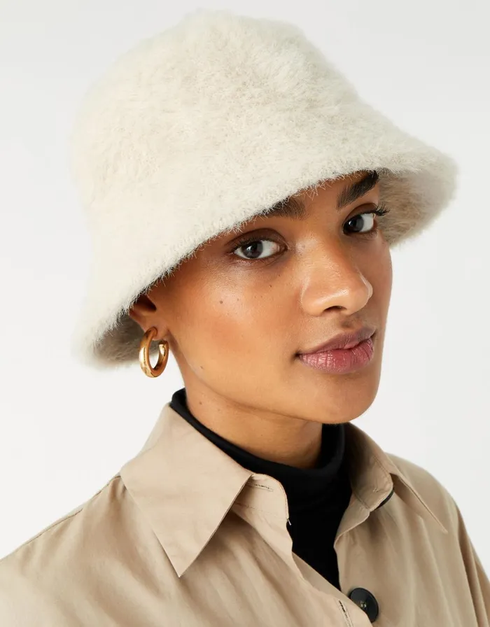 Accessorize Fluffy Bucket Hat Natural Natural Women Hats