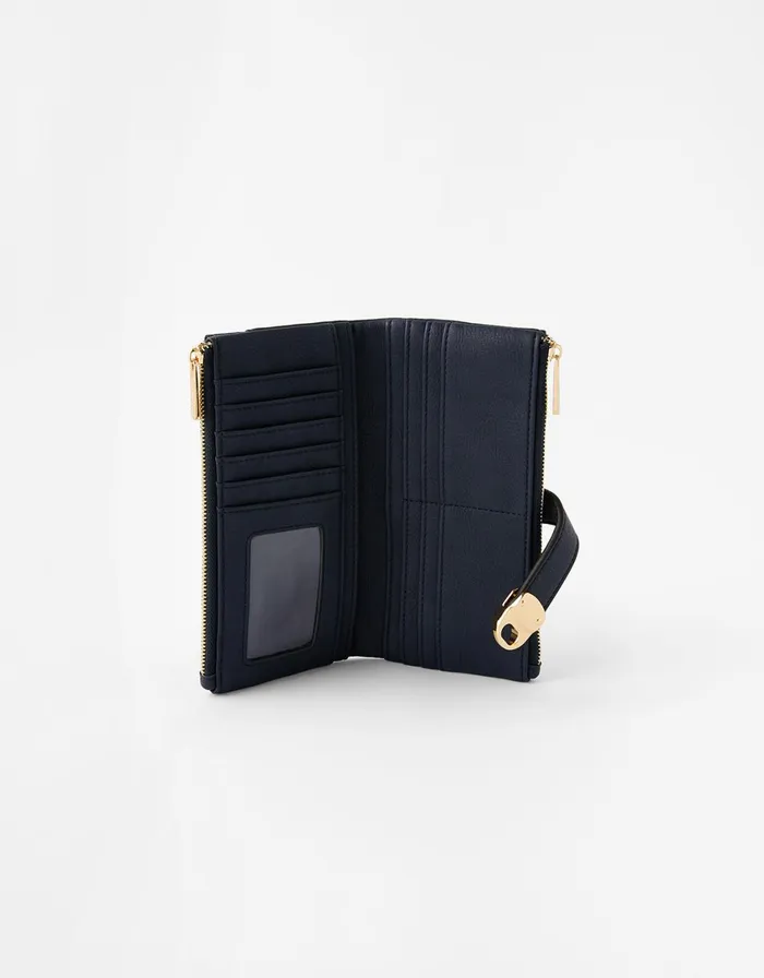 Accessorize Freya Push Lock Wallet Navy Women Vegan Bags Backpacks and Purses