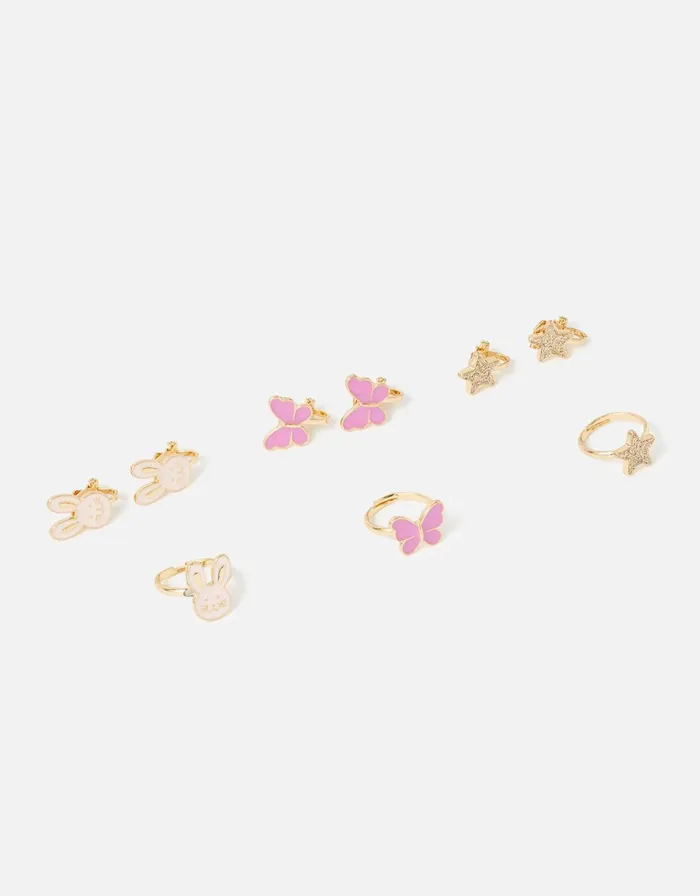 Accessorize Girls Bunny ClipOn Earring And Ring Set Girls Jewellery