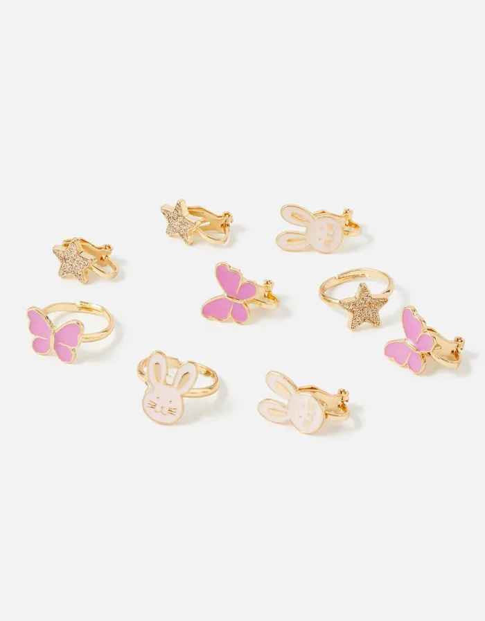 Accessorize Girls Bunny ClipOn Earring And Ring Set Girls Jewellery