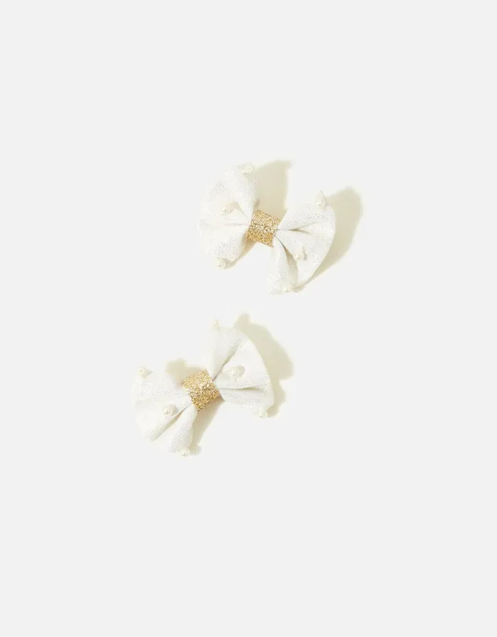 Accessorize Girls Pearl Bow Hair Clip Twinset Girls Hair Accessories