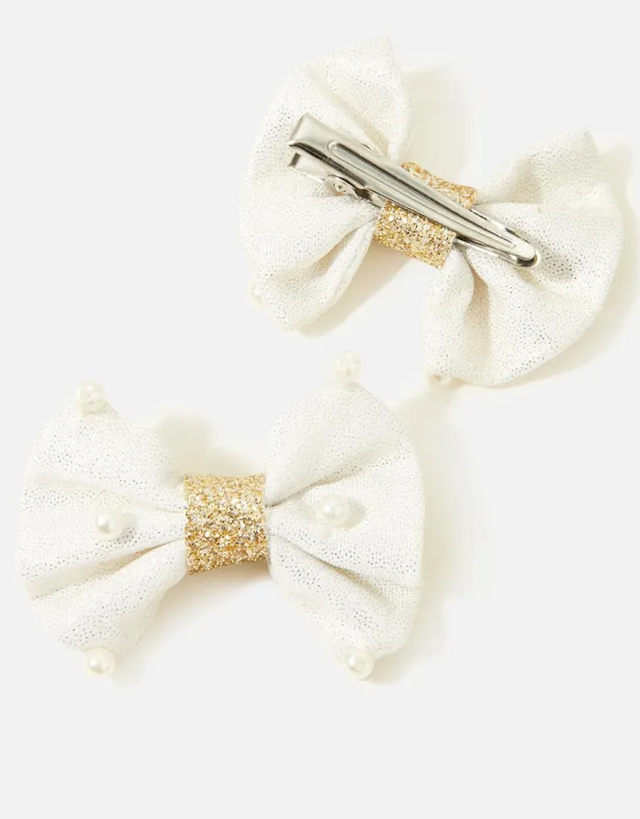 Accessorize Girls Pearl Bow Hair Clip Twinset Girls Hair Accessories