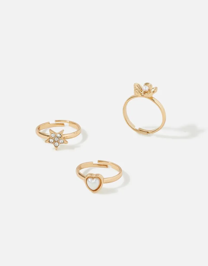 Accessorize Girls Pearl Ring Set Girls Jewellery