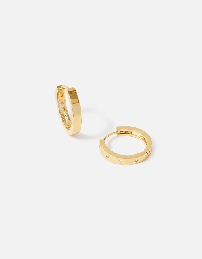 Accessorize GoldPlated Crystal Star Chunky Hoops Women Earrings