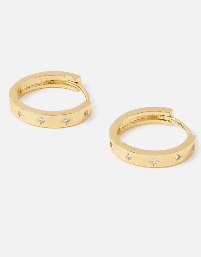 Accessorize GoldPlated Crystal Star Chunky Hoops Women Earrings