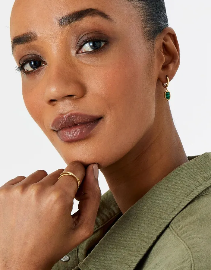 Accessorize GoldPlated Irregular Healing Stone Malachite Huggie Hoops Women Earrings