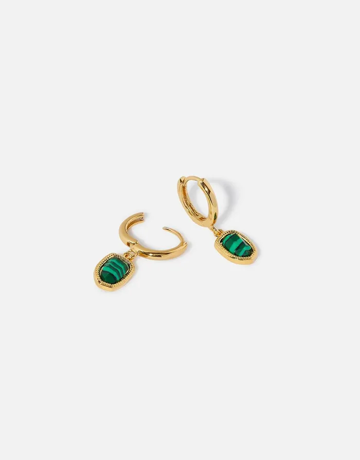 Accessorize GoldPlated Irregular Healing Stone Malachite Huggie Hoops Women Earrings