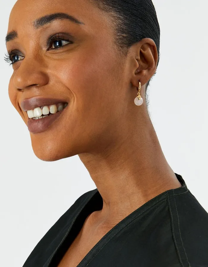 Accessorize GoldPlated Rose Quartz Circle Huggie Hoops Women Earrings