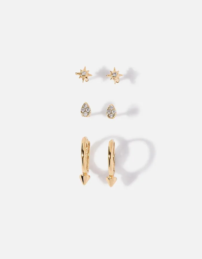 Accessorize GoldPlated Sparkle Stud And Hoop Earring Set Women Earrings