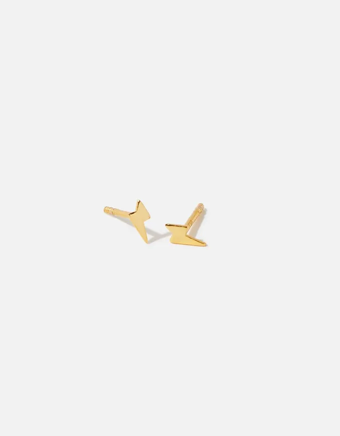 Accessorize Gold Vermeil Lightening Bolt Moon Stud Earrings Women Earrings