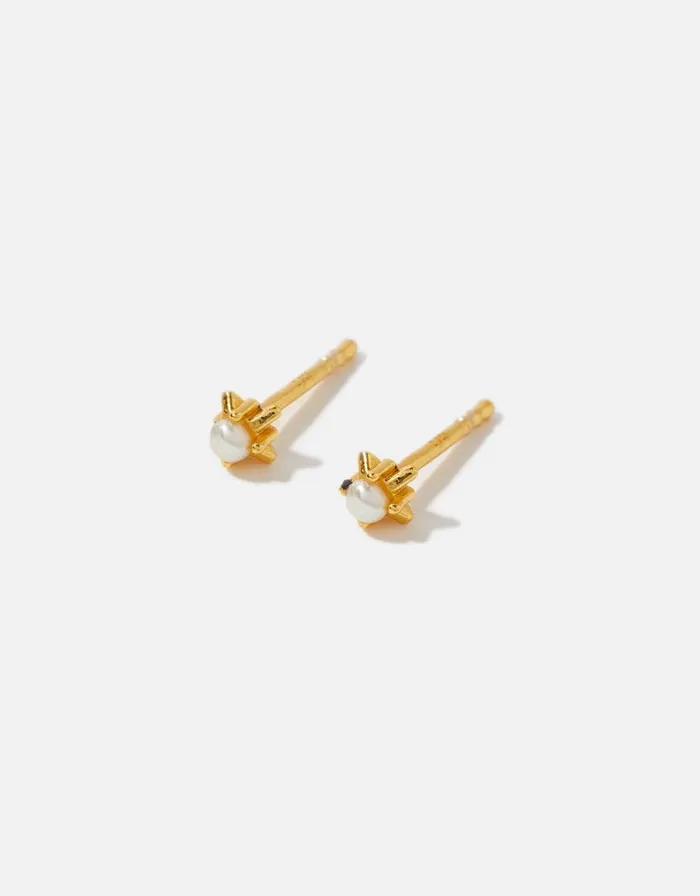 Accessorize Gold Vermeil Pearl Tiny Star Studs Women Earrings