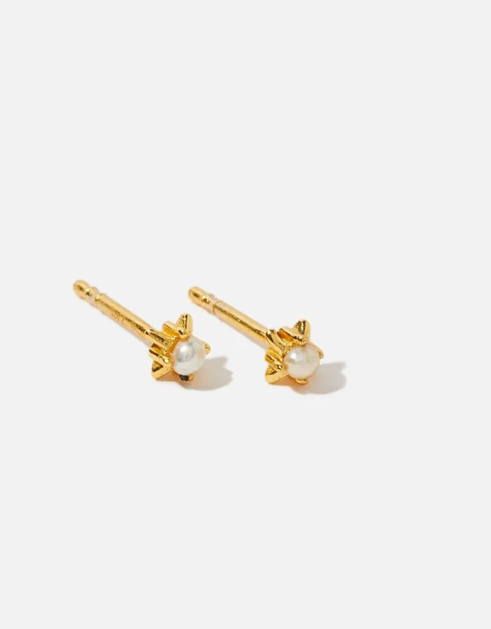Accessorize Gold Vermeil Pearl Tiny Star Studs Women Earrings