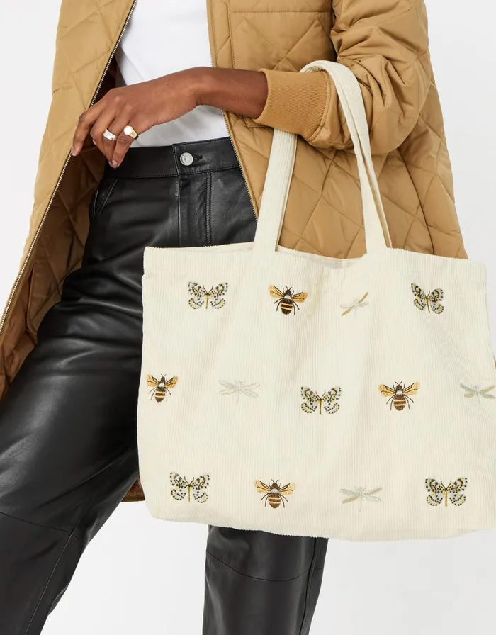 Accessorize Insect Embroidered Cord Shopper Bag Cream Cream Women Tote and Shopper Bags