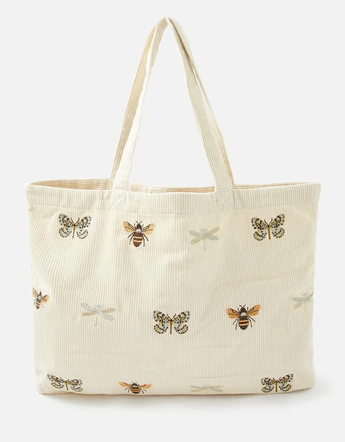 Accessorize Insect Embroidered Cord Shopper Bag Cream Cream Women Tote and Shopper Bags