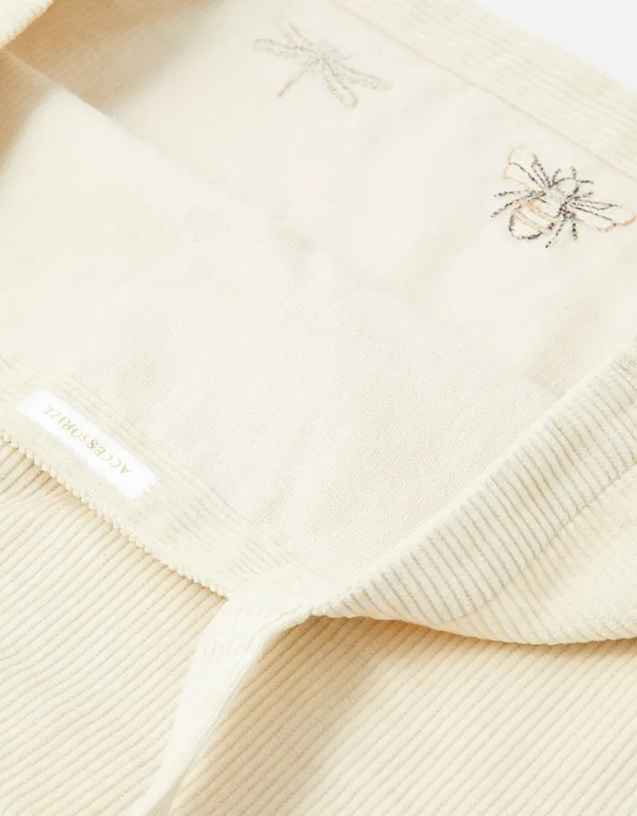Accessorize Insect Embroidered Cord Shopper Bag Cream Cream Women Tote and Shopper Bags