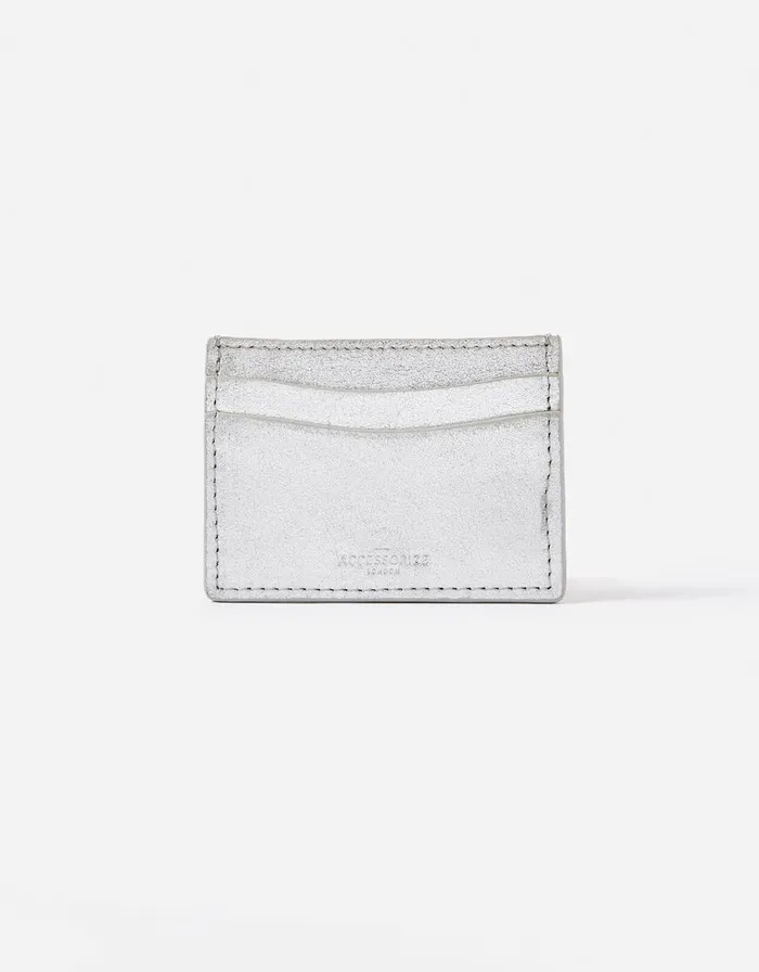 Accessorize Metallic Leather Card Holder Silver Silver Women Card Holders
