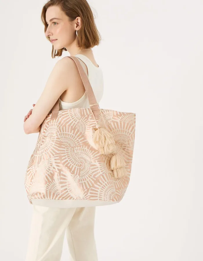 Accessorize Mia Metallic Shell Print Tote Bag Rose Gold Women Beach Bags