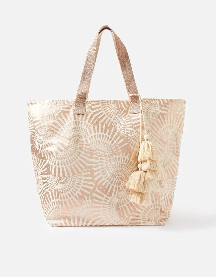 Accessorize Mia Metallic Shell Print Tote Bag Rose Gold Women Beach Bags