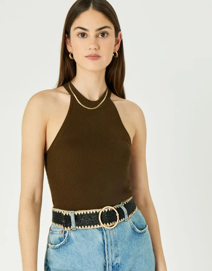 Accessorize Mono Weave Belt Black Black White Women Belts
