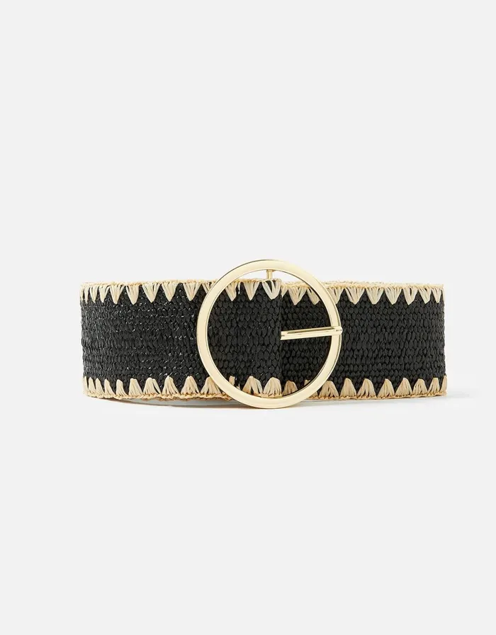 Accessorize Mono Weave Belt Black Black White Women Belts