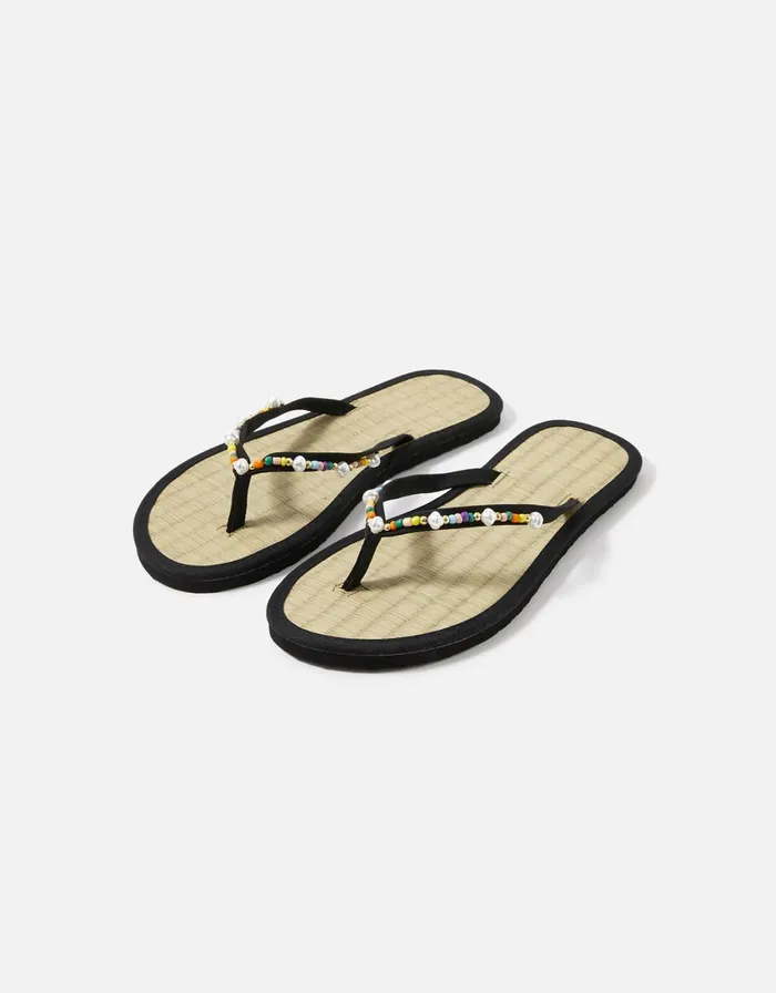Accessorize Multi Beaded Seagrass Sandals Black Black Women Sandals and Flip Flops