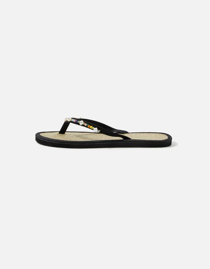 Accessorize Multi Beaded Seagrass Sandals Black Black Women Sandals and Flip Flops