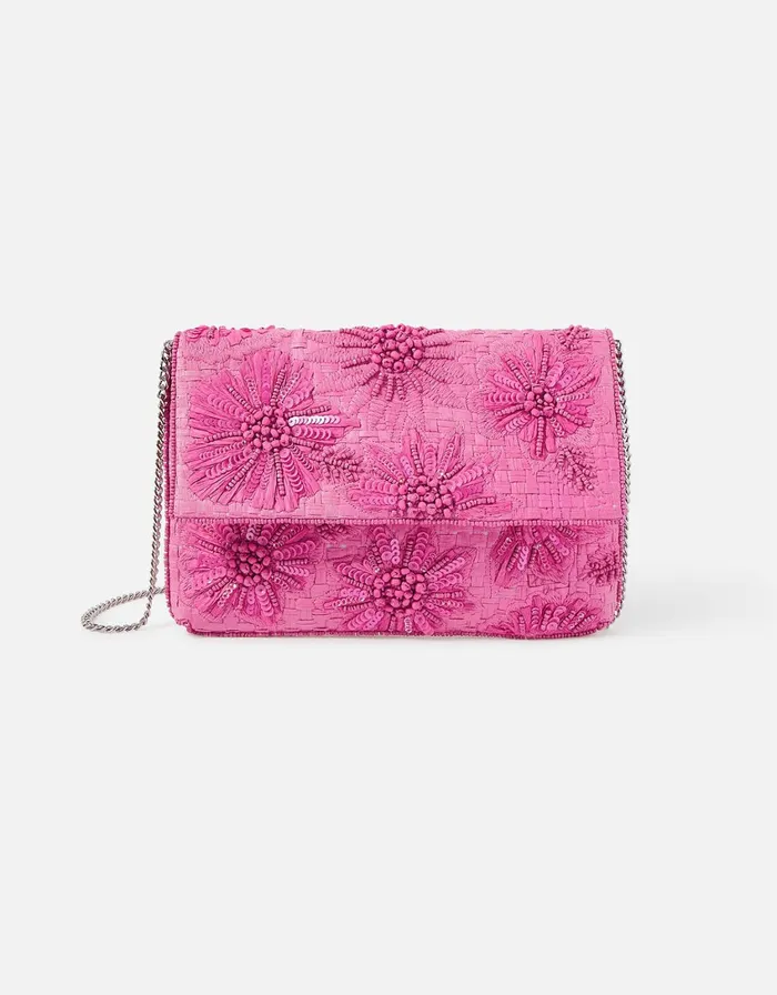 Accessorize Natural Embellished Clutch Bag Pink Pink Women Clutch Bags