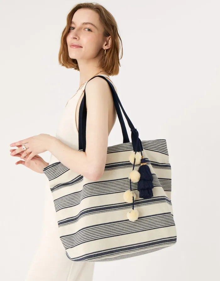 Accessorize Nautical Stripe Woven Tote Bag Women Beach Bags
