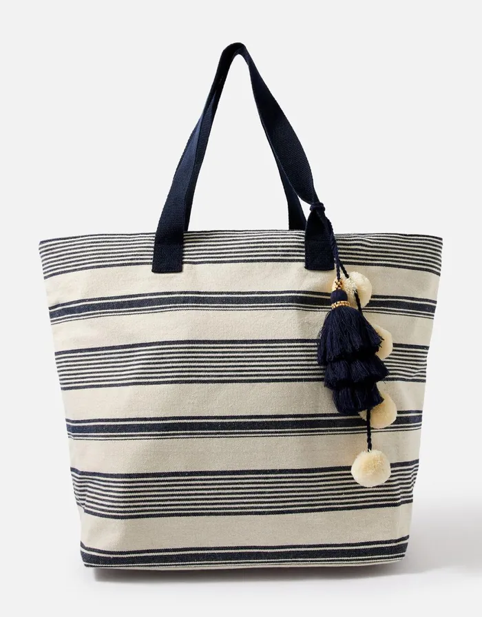 Accessorize Nautical Stripe Woven Tote Bag Women Beach Bags