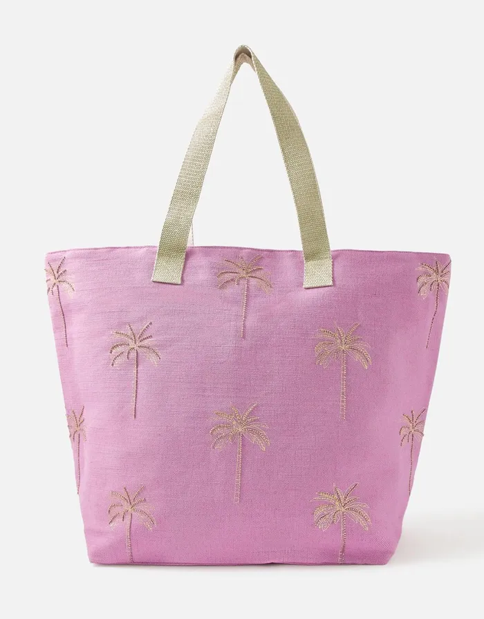 Accessorize Paradise Palm Embroidered Tote Bag Pink Pink Women Beach Bags